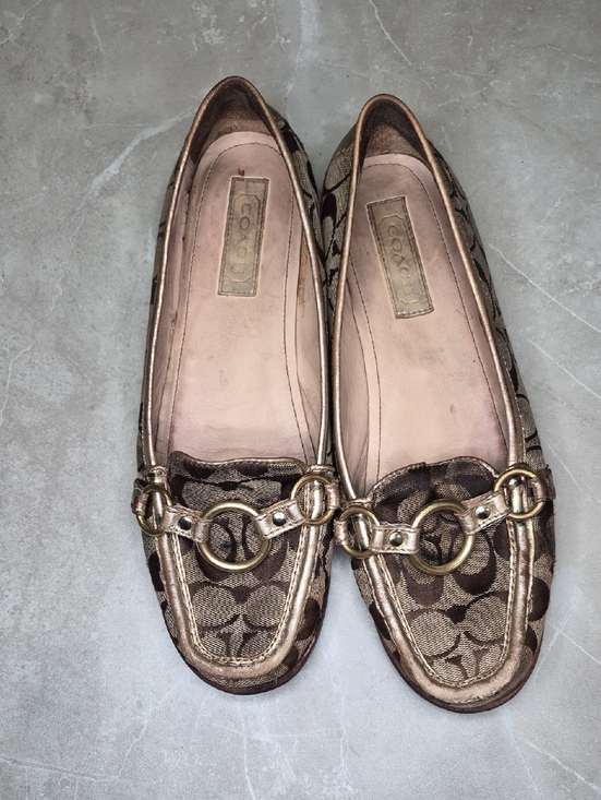 Coach Shoes - Coach Brown Signature Canvas Logo Flats with Gold Hardware